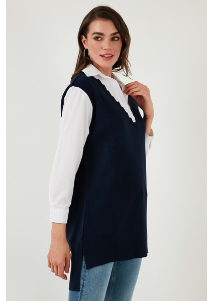 Modest Standart Fit Gömlek Yaka Tesettür Triko Tunik Bayan TUNİK 4612148