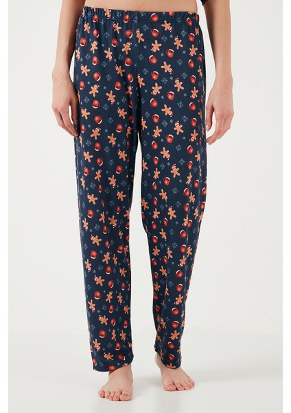 Desenli Regular Fit Apaş Yaka Beli Lastikli Bol Paça Pijama Takımı Bayan PİJAMA TAKIMI 65714300