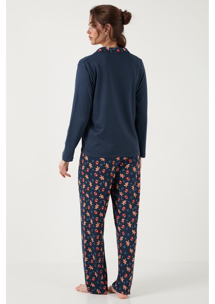 Desenli Regular Fit Apaş Yaka Beli Lastikli Bol Paça Pijama Takımı Bayan PİJAMA TAKIMI 65714300