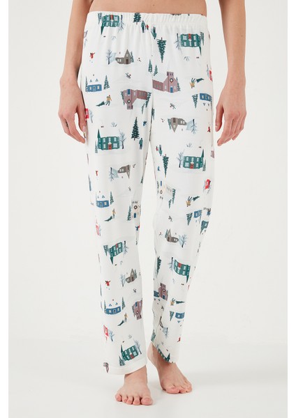 Desenli Regular Fit Apaş Yaka Beli Lastikli Bol Paça Pijama Takımı Bayan PİJAMA TAKIMI 65714300