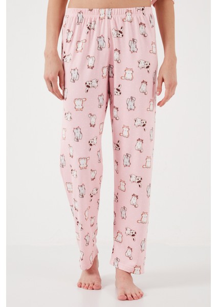 Desenli Regular Fit Apaş Yaka Beli Lastikli Bol Paça Pijama Takımı Bayan PİJAMA TAKIMI 65714300