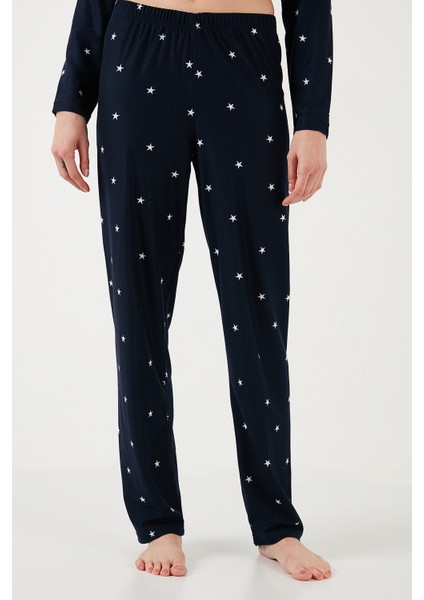 Streç Regular Fit Apaş Yaka Beli Lastikli Pijama Takımı Bayan PİJAMA TAKIMI 65720501