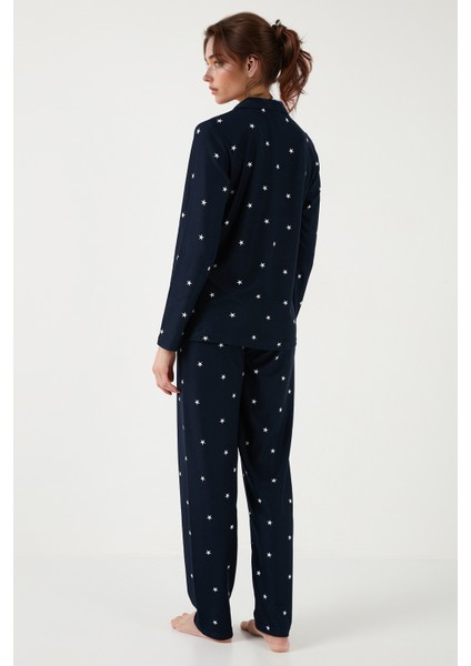 Streç Regular Fit Apaş Yaka Beli Lastikli Pijama Takımı Bayan PİJAMA TAKIMI 65720501