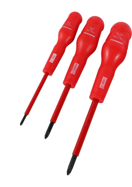 Tornavida, 7 Adet Izoleli Tornavida Seti 1000V / Yivli Elektrikçi Uçları Voltaj Manyetik -V El Aletleri, Kırmızı + Sarı (Yurt Dışından)