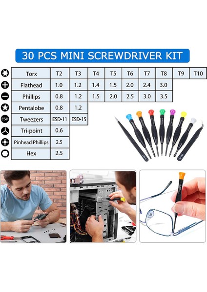 30'u 1 Arada Torx Tornavida Seti Manyetik Hassas Set Düz Uçlu Mini Tornavidalar Esd Cımbızlar (Yurt Dışından)
