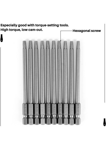 10 Adet 100MM Uzunluk 1/4 Inç Altıgen Şaft T20 Torx Güvenlik Tornavida Uçları, Gümüş Gri (Yurt Dışından)