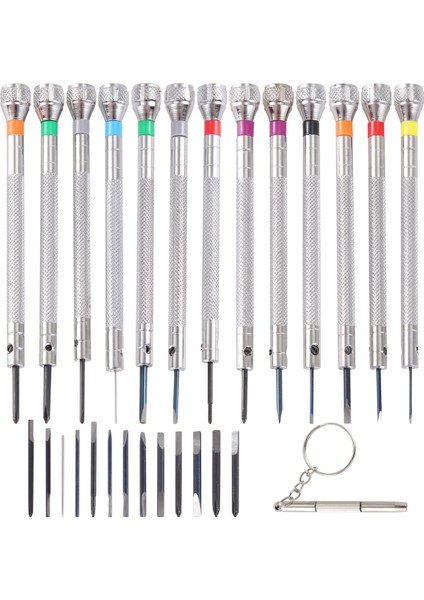 Takım Çelik Tornavida, 13 Parça Mini Hassas Saat Tornavida Mücevher Seti 0.6-2.0 mm Ekstra Yedek Bıçaklarla, Gümüş (Yurt Dışından)