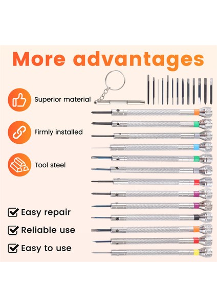 Takım Çelik Tornavida, 13 Parça Mini Hassas Saat Tornavida Mücevher Seti 0.6-2.0 mm Ekstra Yedek Bıçaklarla, Gümüş (Yurt Dışından) indirimleri