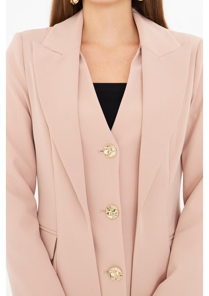 Yelek Görünümlü 3 Gold Düğme Takım Bej modelleri