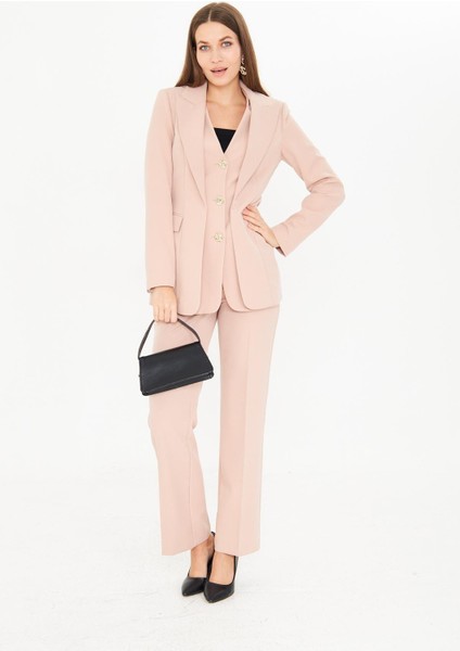 Yelek Görünümlü 3 Gold Düğme Takım Bej indirimleri