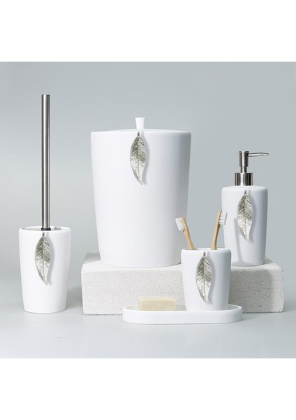 Leaf Banyo Seti Beyaz Gümüş