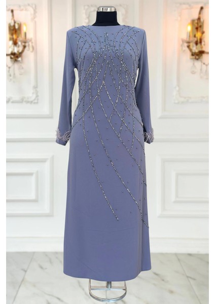 Asude Tesettür Abiye Gri