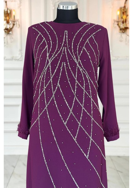 Asude Tesettür Abiye Mürdüm modelleri