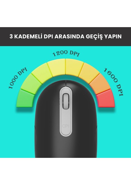 WS207 Kablosuz 1600DPI 4 Tuşlu Sessiz Şarj Edilebilir Optik Mouse Siyah