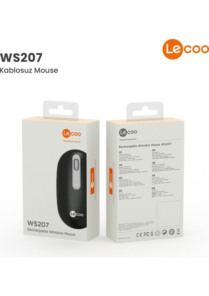 WS207 Kablosuz 1600DPI 4 Tuşlu Sessiz Şarj Edilebilir Optik Mouse Siyah