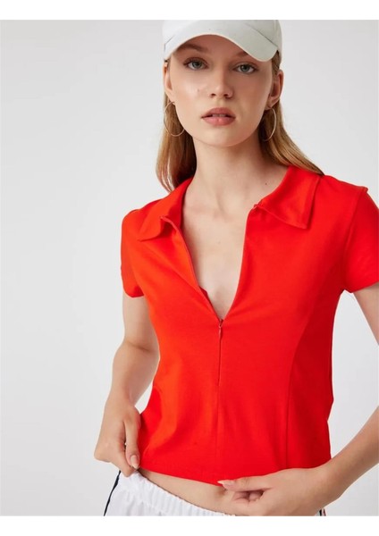 Polo Yaka Tişört Fermuarlı Slim Fit Kısa Kollu