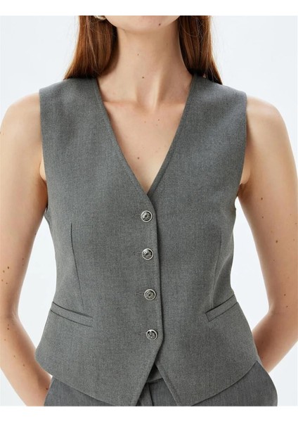 Blazer Yelek Düğmeli V Yaka Slim Fit indirimleri