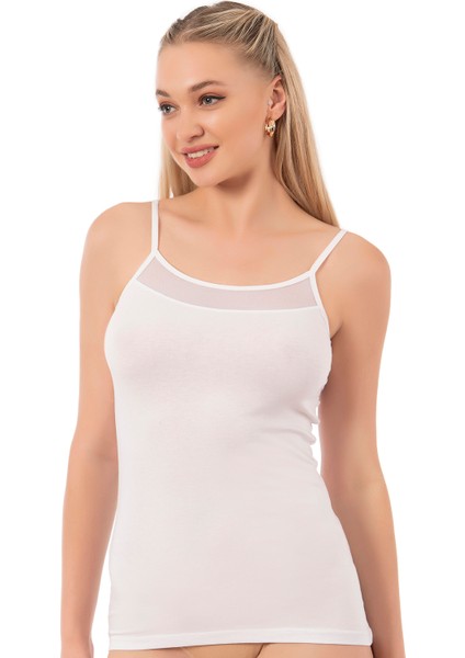 Özkan 26819 Kadın Pamuklu Modal Tül Detaylı İnce Askılı Atlet