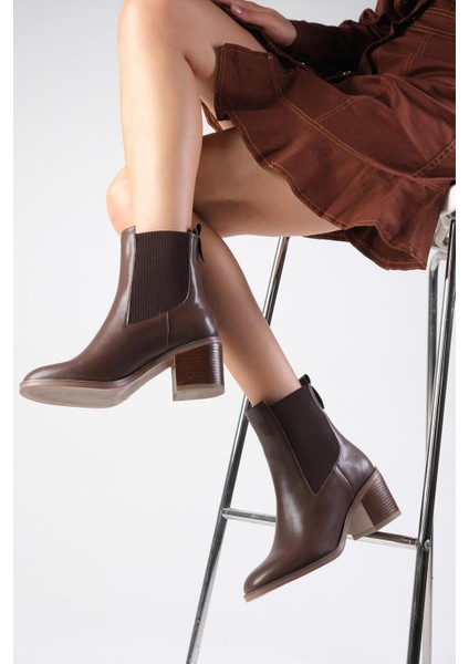 Alida Kahverengi Lastikli, Ince Suni Kürk Astarlı Kalın Topuklu Kadın Bot fırsatları