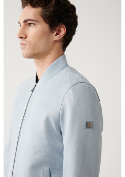 Erkek Mavi Bomber Yaka Fermuarlı Süet Görünümlü İnce Mont A32Y6040 indirimleri