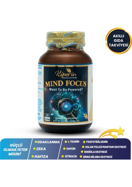 Mind Focus Aslan Yelesi Mantarı, Sitikolin, Rhodiola, L-Theanin .. (1440MG) | Akıllı Gıda Takviyesi
