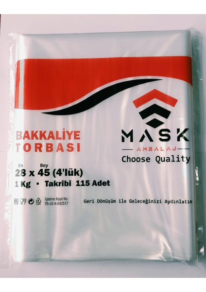 Şeffaf Bakkaliye Torbası (Poşeti) 28X45 cm 4'lük 1 kg Takribi 115 Adet