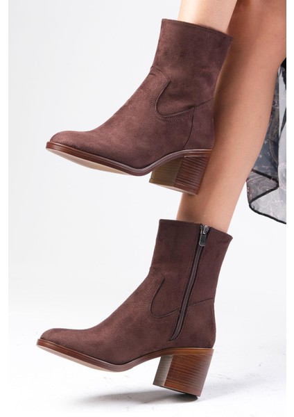 Amory Kahverengi Fermuarlı, Ince Suni Kürk Astarlı Kalın Topuklu Kadın Bot fırsatları