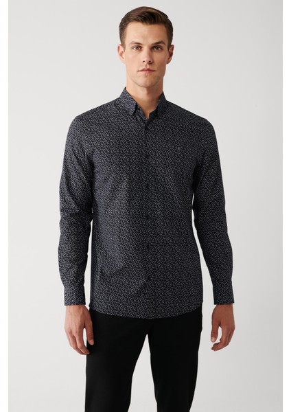 Erkek Siyah Gömlek %100 Pamuk Desenli A32y2171 modelleri