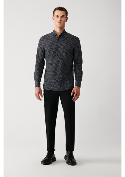 Erkek Siyah Gömlek %100 Pamuk Desenli A32y2171 indirimleri
