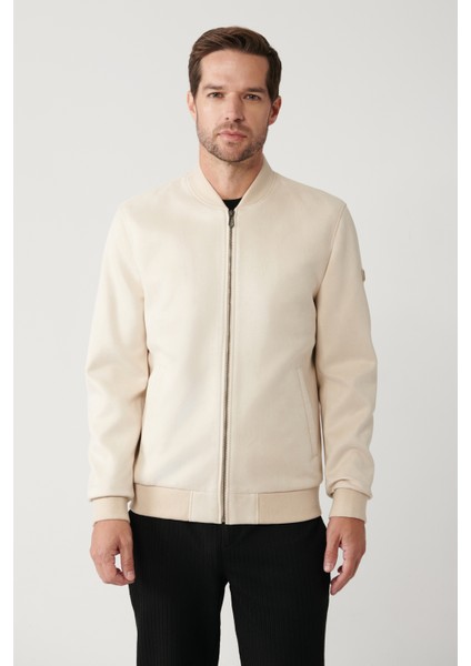 Erkek Bej Bomber Yaka Fermuarlı Süet Görünümlü İnce Mont A32Y6040 modelleri