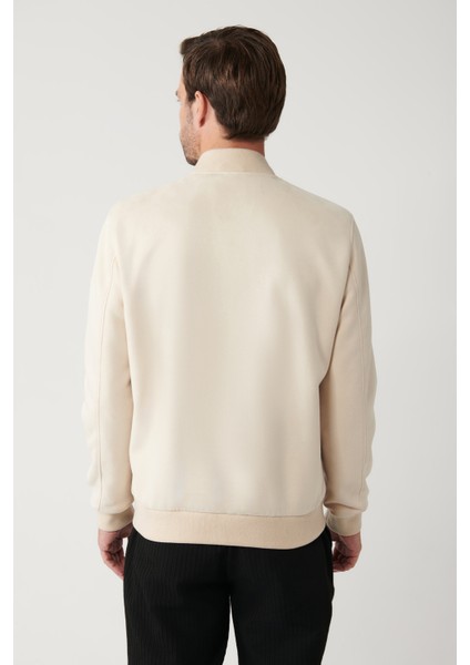 Erkek Bej Bomber Yaka Fermuarlı Süet Görünümlü İnce Mont A32Y6040 fırsatları