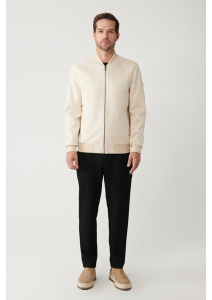 Erkek Bej Bomber Yaka Fermuarlı Süet Görünümlü İnce Mont A32Y6040 indirimleri