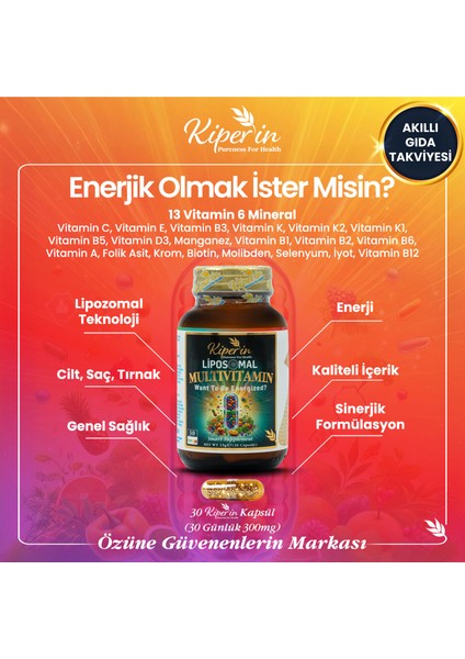 Lipozomal Multivitamin 13 Vitamin & 6 Mineral Cilt - Saç - Tırnak & Enerji | Akıllı Gıda Takviyesi