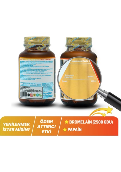 Bromelain(2500 Gdu) & Papain - Doğal Proteolitik Enzim (30Kapsül & 700mg) | Akıllı Gıda Takviyesi