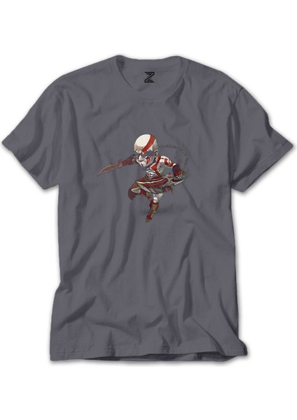 God Of War Kratos Cartoon Gri Tişört