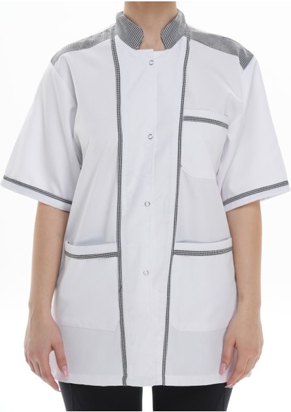 Beyaz-Siyah Kısa Kol Aşçı Ceketi