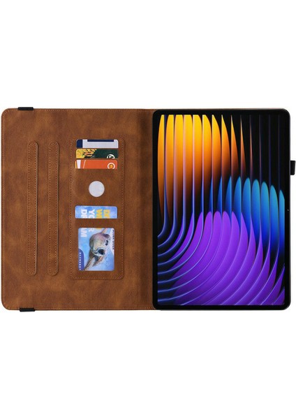 Xiaomi Pad 7 Pro / Pad 7 Kılıf Için Çiçek Baskı Pu Deri Tablet Kılıfı, Kart Yuvalı-Kahverengi (Yurt Dışından) fiyatları