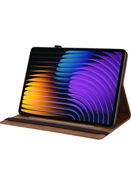Xiaomi Pad 7 Pro / Pad 7 Kılıf Için Çiçek Baskı Pu Deri Tablet Kılıfı, Kart Yuvalı-Kahverengi (Yurt Dışından) modelleri