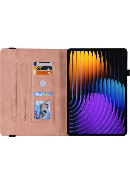 Xiaomi Pad 7 Pro / Pad 7 Kılıf Için Çiçek Baskı Pu Deri Tablet Kılıfı, Kart Yuvaları Ile-Pembe (Yurt Dışından) fiyatları