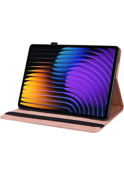 Xiaomi Pad 7 Pro / Pad 7 Kılıf Için Çiçek Baskı Pu Deri Tablet Kılıfı, Kart Yuvaları Ile-Pembe (Yurt Dışından) modelleri