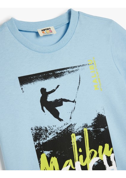 Basic Tişört Sörf Baskılı Kısa Kollu Bisiklet Yaka Pamuklu modelleri