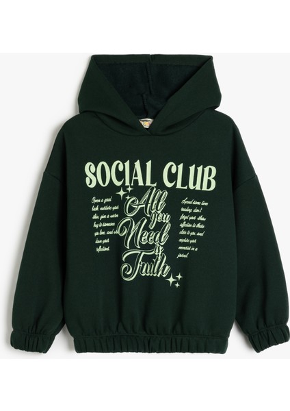 Kapşonlu Slogan Baskılı Uzun Kollu Pamuklu Sweatshirt