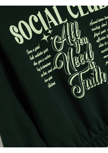 Kapşonlu Slogan Baskılı Uzun Kollu Pamuklu Sweatshirt modelleri