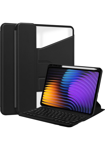 Xiaomi Pad 7 Kılıfı Için 360 Derece Dönebilen Pu Deri + Klavyeli Akrilik Tablet Kılıfı-Siyah (Yurt Dışından)