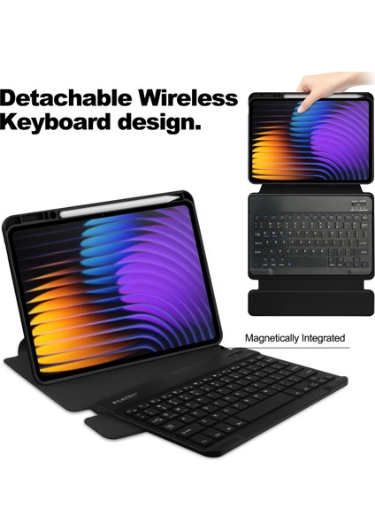 Xiaomi Pad 7 Kılıfı Için 360 Derece Dönebilen Pu Deri + Klavyeli Akrilik Tablet Kılıfı-Siyah (Yurt Dışından)