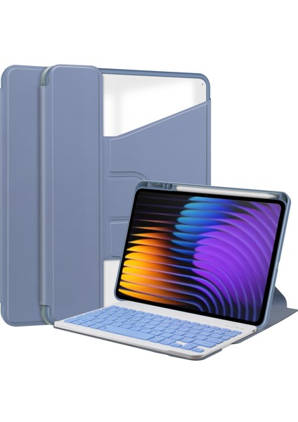 Xiaomi Pad 7 Kılıf 360 Derece Dönebilen Pu Deri + Klavyeli Akrilik Tablet Kılıfı-Mor (Yurt Dışından)