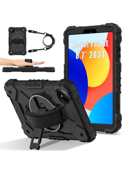Xiaomi Redmi Pad Se 4g 8.7 Inç Kılıf Silikon+Pc Tablet Kapağı Kullanışlı Askı-Siyah/siyah Için (Yurt Dışından)