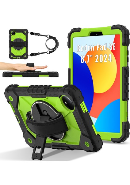 Xiaomi Redmi Pad Se 4g 8.7 Inç Kılıf Silikon + Pc Tablet Kapağı Kullanışlı Askı-Siyah/sarı Yeşil (Yurt Dışından)