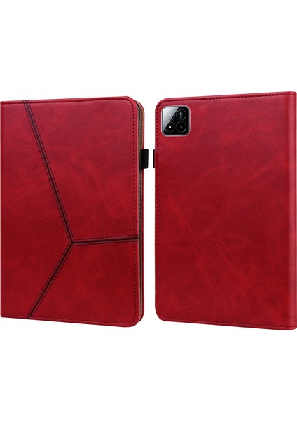 Xiaomi Pad 7 Pro / Pad 7 Kılıf Hattı Baskılı Pu Deri Kart Tutucu Tablet Kapağı-Kırmızı (Yurt Dışından)