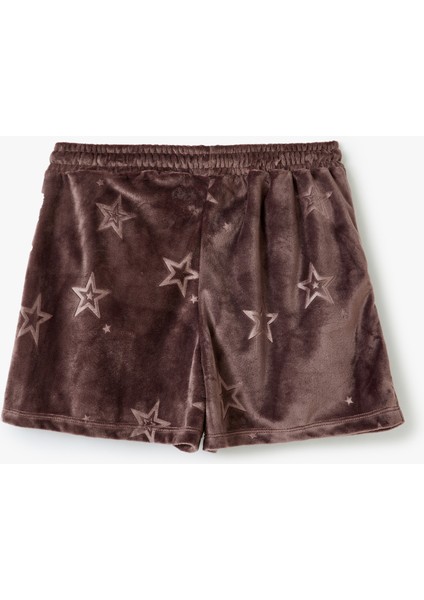 Cepli Beli Bağlamalı Yıldız Desenli Kadife Şort Pijama Altı fiyatları